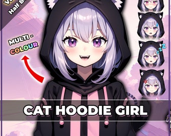 Premade Purple Cat Hoodie Neko Girl Vtuber Model: Ready to Use