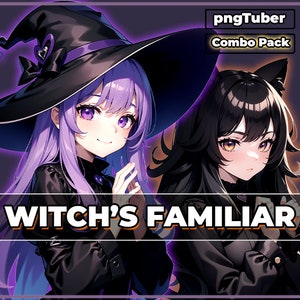 pngTuber, Witch + Black Cat COMBO PACK Vtuber / Premade & Presetup model with 5 expressions, ready for streaming / Veadotube / Twitch / Duos