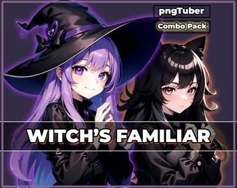 pngTuber, Witch + Black Cat COMBO PACK Vtuber / Premade & Presetup model with 5 expressions, ready for streaming / Veadotube / Twitch / Duos