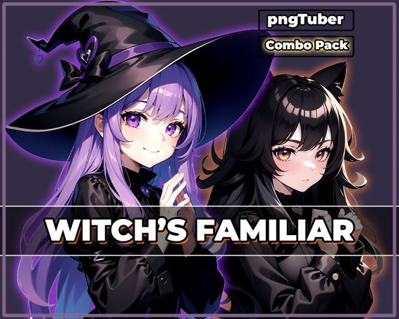 Witch and Black Cat PNGTuber COMBO Pack: 5 Emotions, Veadotube Ready