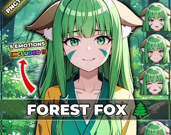 Forest Fox Girl PNGTuber: 5 Expression Vtuber Model (Veadotube)