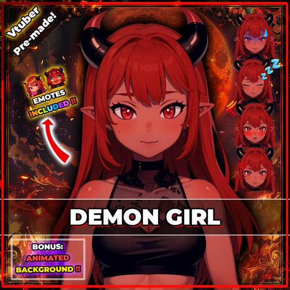 Red Haired Succubus Demon Girl Vtuber Model, Premade for Vtube Studio