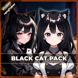 すぐに使える Vtuber、黒猫娘 Vtuber ＆ PngTuber パック、ストリーミング対応 / Vtube Studio / Twitch / ハーフボディ / 商用利用