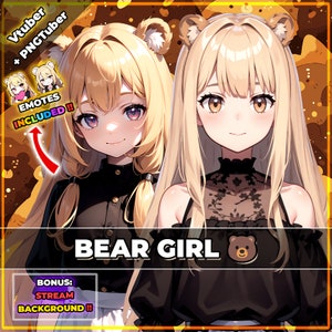 May include: Illustration of a cartoon girl with blonde hair and bear ears wearing a black and lace top. The text "BEAR GIRL" is in large letters at the bottom of the image.