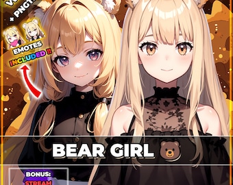 Brunbjörnsflicka Vtuber-modell: Klar att använda, inkluderar emotes