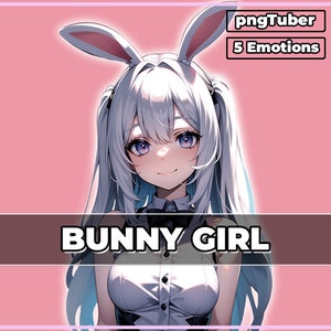 pngTuber, White Bunny Rabbit Girl 2d Vtuber / Premade & Presetup model with 5 expressions, ready for streaming / Veadotube / Twitch