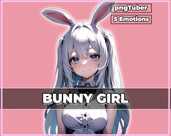 pngTuber, White Bunny Rabbit Girl 2d Vtuber / Premade & Presetup model with 5 expressions, ready for streaming / Veadotube / Twitch