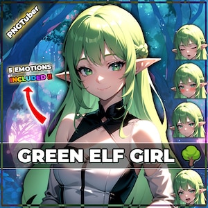 pngTuber, Green Leaf Elf Girl 2d Vtuber / Premade & Presetup model with 5 expressions, ready for streaming / Veadotube / Twitch / Ready Use