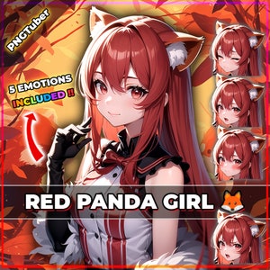 pngTuber, Red Panda Girl 2d Vtuber / Premade & Presetup model with 5 expressions, ready for streaming / Veadotube / Twitch
