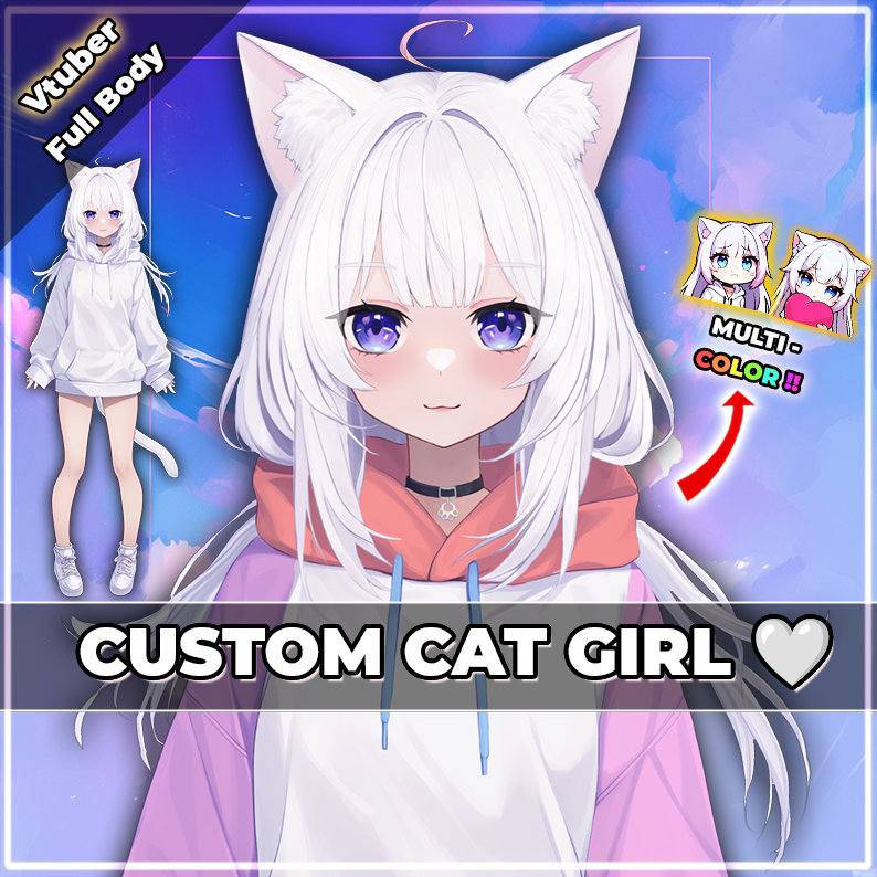 Vtuber lista para usar, Cat Neko Girl personalizada / Modelo prediseñado y preconfigurado, lista para transmisión / Vtube Studio / Twitch / Uso comercial / Rigged