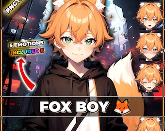 Fox Boy PNGTuber: Premade VTuber Model with 5 Expressions