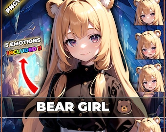 Brown Bear Girl PNGTuber Model: 5 Expressions (Veadotube)