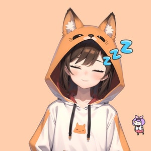 Puede incluir: Una ilustraci&oacute;n de dibujos animados de una ni&ntilde;a que lleva una sudadera con capucha blanca y naranja con orejas de zorro. La sudadera con capucha tiene un peque&ntilde;o gr&aacute;fico de zorro en la parte delantera. La ni&ntilde;a tiene el pelo casta&ntilde;o y sonr&iacute;e con los ojos cerrados. Lleva una sudadera con capucha blanca y naranja con orejas de zorro. La sudadera con capucha tiene un peque&ntilde;o gr&aacute;fico de zorro en la parte delantera. La ni&ntilde;a tiene el pelo casta&ntilde;o y sonr&iacute;e con los ojos cerrados. Est&aacute; durmiendo y hay dos "z" azules sobre su cabeza.