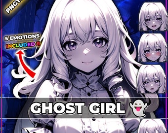 pngTuber, Phantom Ghost Girl 2d Vtuber / Modelo prediseñado y preconfigurado con 5 expresiones, listo para transmitir / Veadotube / Twitch / Listo para usar