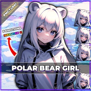 pngTuber, Arctic Polar Bear Girl 2d Vtuber / Premade & Presetup model with 5 expressions, ready for streaming / Veadotube / Twitch / Ready