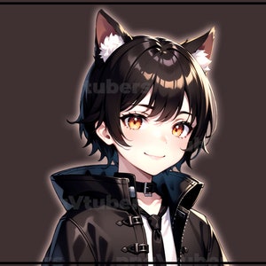 pngTuber, Black Cat Neko Boy 2d Vtuber / Premade & Presetup model with 5 expressions, ready for streaming / Veadotube / Twitch / Male / Boy image 8