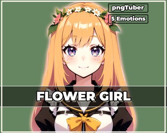 pngTuber, Flower Girl 2d Vtuber / Premade & Presetup model with 5 expressions, ready for streaming / Veadotube / Twitch