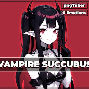 pngTuber、赤い吸血鬼サキュバス少女 2D Vtuber / 5 つの表情を持つ既成および事前設定済みのモデル、ストリーミングの準備完了 / Veadotube / Twitch