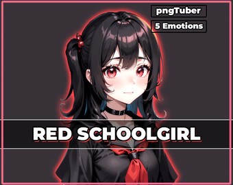 pngTuber, Red and Black School Girl 2d Vtuber / Modelo prefabricado y preconfigurado con 5 expresiones, listo para transmitir / Veadotube / Twitch