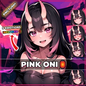 pngTuber, Pink Oni Girl 2d Vtuber / Premade & Presetup model with 5 expressions, ready for streaming / Veadotube / Twitch / Ready To Use