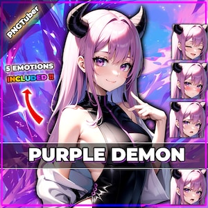 pngTuber, Purple Demon Succubus Girl 2d Vtuber / Premade & Presetup model with 5 expressions, ready for streaming / Veadotube / Twitch / VT