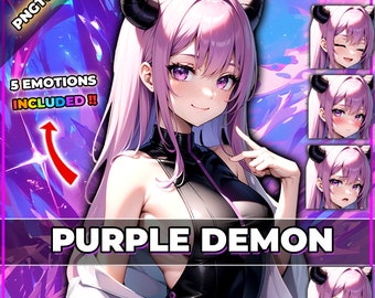 pngTuber, Purple Demon Succubus Girl 2d Vtuber / Premade & Presetup model with 5 expressions, ready for streaming / Veadotube / Twitch / VT