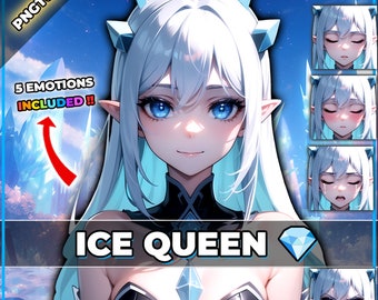 pngTuber, Ice Queen Girl 2d Vtuber / Modelo prefabricado y preconfigurado con 5 expresiones, listo para transmitir / Veadotube / Twitch / Listo para usar