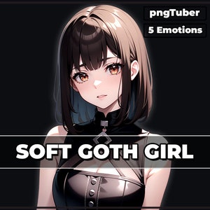 pngTuber, Soft Goth Girl 2d Vtuber / Gotowy i wstępnie skonfigurowany model z 5 wyrażeniami, gotowy do przesyłania strumieniowego / Veadotube / Twitch