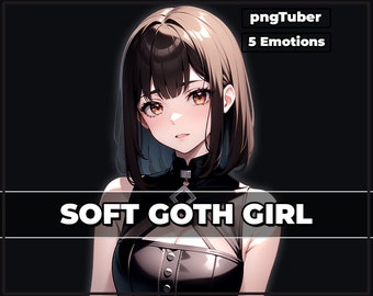 Soft Goth Girl PNGTuber Model: 5 Expressions, Veadotube Ready