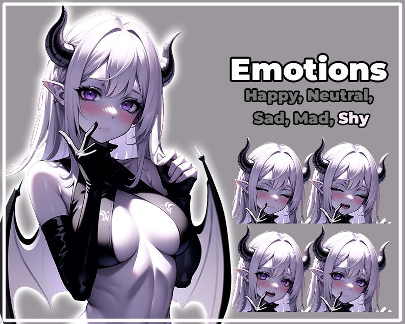 Ready to Use Vtuber, White Succubus Girl PACK / Premade & Presetup model, PNGTUBER INCLUDED / Vtube Studio / Twitch / Commercial use / Combo zdjęcie 8