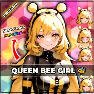 pngTuber, Queen Bee Girl 2d Vtuber / Premade & Presetup model with 5 expressions, ready for streaming / Veadotube / Twitch / Ready To Use /