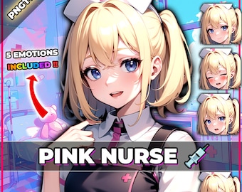 pngTuber, Pink Nurse Medic Girl 2d Vtuber / Premade & Presetup model with 5 expressions, ready for streaming / Veadotube / Twitch / Ready VT