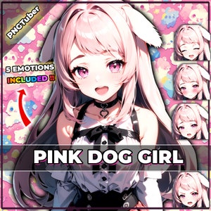 pngTuber, Pink Puppy Dog Girl 2d Vtuber / Modelo prefabricado y preconfigurado con 5 expresiones, listo para transmitir / Veadotube / Twitch / Ready Use imagen 1