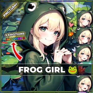 pngTuber, Frog Girl 2d Vtuber / Premade & Presetup model with 5 expressions, ready for streaming / Veadotube / Twitch / Ready To Use / Model