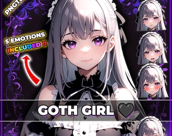 Goth Lolita PNGTuber Model, 5 Expressions (Veadotube)