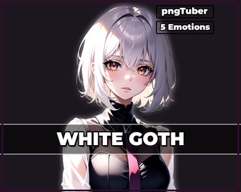 pngTuber, Chica Gótica Blanca 2d Vtuber / Modelo prediseñado y preconfigurado con 5 expresiones, listo para transmisión / Veadotube / Twitch