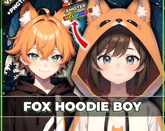 Orange Fox hoodie met capuchon jongen Vtuber Model: premade Live2D- en pngTuber-pakket