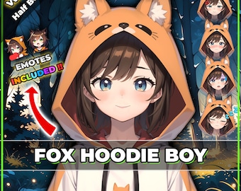 Premade Orange Fox hoodie met capuchon Boy Vtuber Model: Ready to Stream