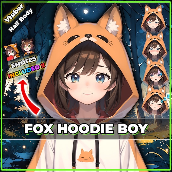 Premade Orange Fox Hoodie Boy Vtuber Model: Ready to Stream