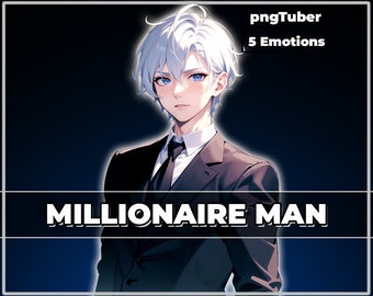 pngTuber, Suit Millionaire Man 2d Vtuber / Premade & Presetup model with 5 expressions, ready for streaming / Veadotube / Twitch / guy / boy