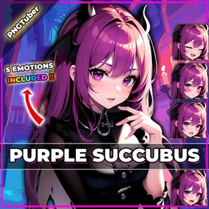 pngTuber, Purple Succubus Girl 2d Vtuber / Premade & Presetup model with 5 expressions, ready for streaming / Veadotube / Twitch / Ready Use