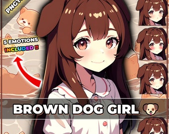 pngTuber, Brown Puppy Dog Girl 2d Vtuber / Modelo prefabricado y preconfigurado con 5 expresiones, listo para transmitir / Veadotube / Twitch / Ready Use