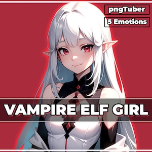 pngTuber, Red Vampire Elf Girl 2d Vtuber / Premade & Presetup model with 5 expressions, ready for streaming / Veadotube / Twitch