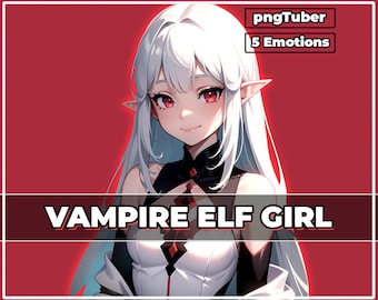 Red Vampire Elf Girl PNGTuber Model: 5 Expressions (Veadotube)