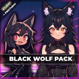 Ready to Use Pngtuber & Vtuber, Black Wolf Girl Pack / Premade model, ready streaming / VT Studio / Twitch / Commercial use / Fully Rigged