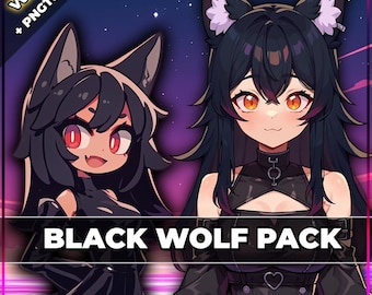 Pngtuber y Vtuber listos para usar, paquete Black Wolf Girl / Modelo prediseñado, listo para transmitir / VT Studio / Twitch / Uso comercial / Completamente manipulado