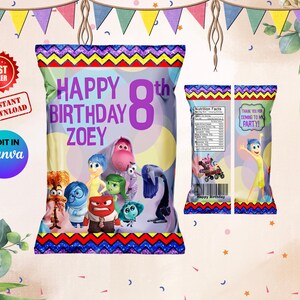 Inside Out Chip Bag Wrapper, Inside Out Snack Bag, Inside Out Custom Bag, Inside Out Wrapper, Inside Out Party Favor, Inside Out Digital