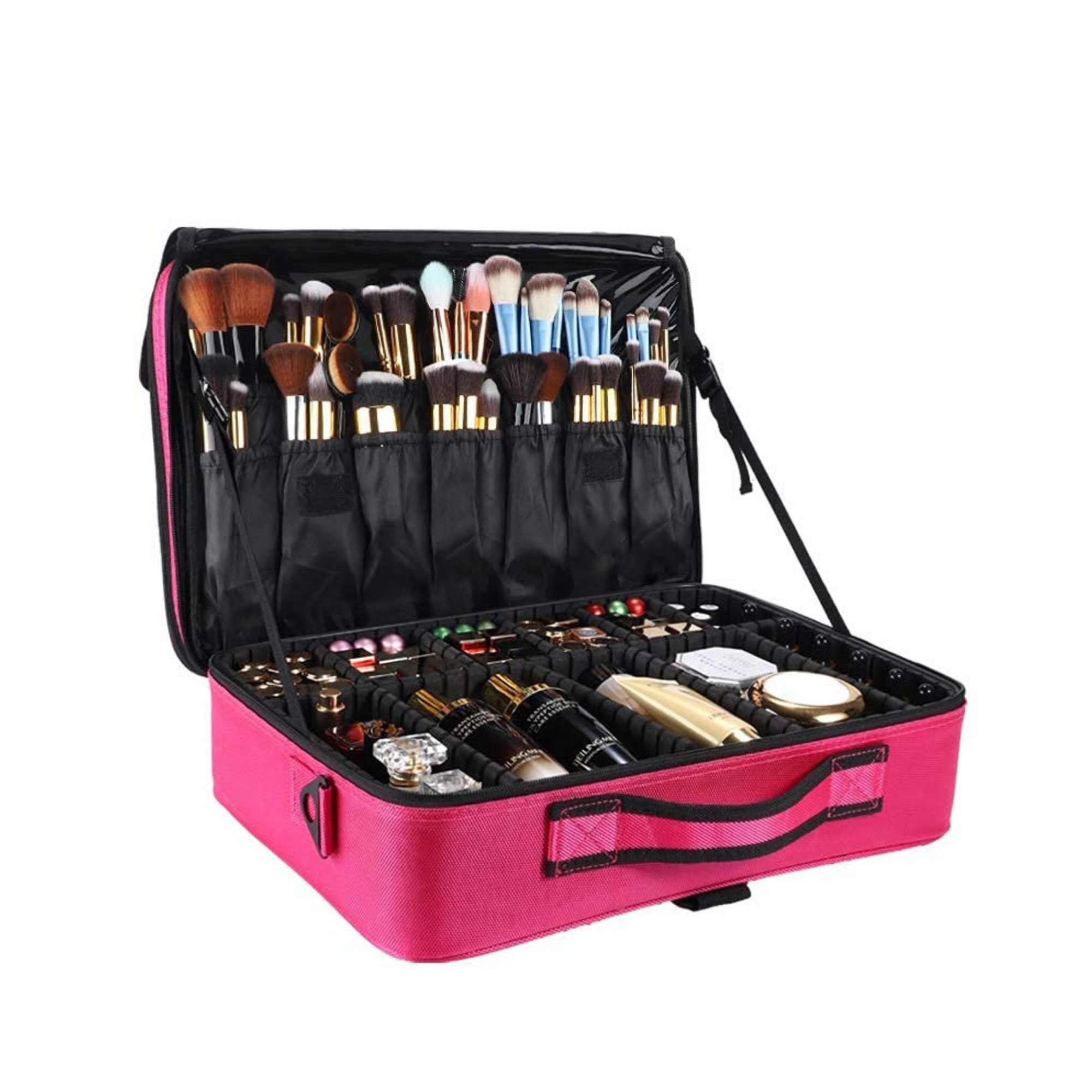 Adson Large Makeup Bag 3 Layers Professional Train Cosmetic Bag Makeup  Organizer Case Portable Artist Storage Brush Box with Adjustable Dividers  and