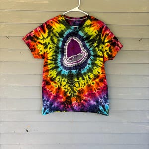 Taco Bell logo tie dye, size large, handmade, 100% cotton, fruit of the loom, dharma dyes, taco lovers