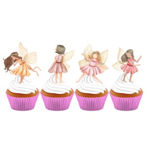 EDIBLE 12x Fairy Garden Cupcake Toppers Sheet Wafer Card Birthday Party DIY Cake Decorations Watercolor